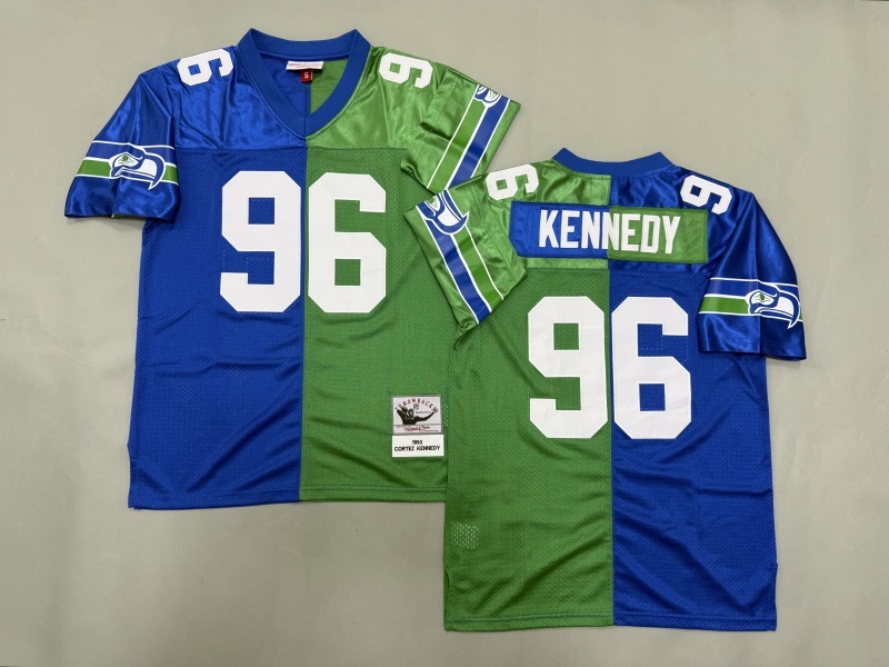 Men 2025 Seattle Seahawks 96 Kennedy blue green Throwback Limited NFL Jersey style 001